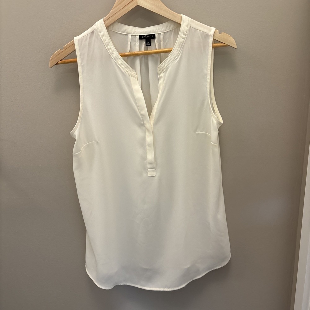 Talbots Semi Sheer Blouse Top/Shell Sleeveless Career Layer White/Cream Medium